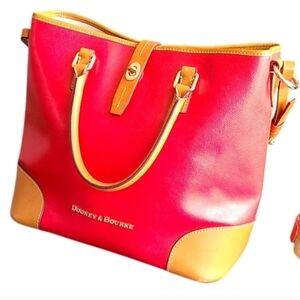 Dooney & Bourke Claremont Dover Tote Bag Red Tan Leather